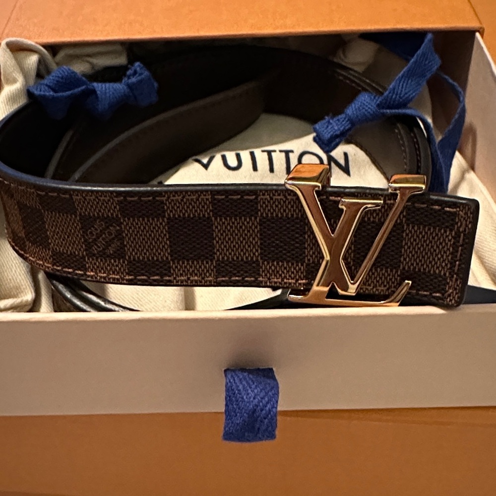 Louis Vuitton Brown Checkered Belt Bag with Gold Accent